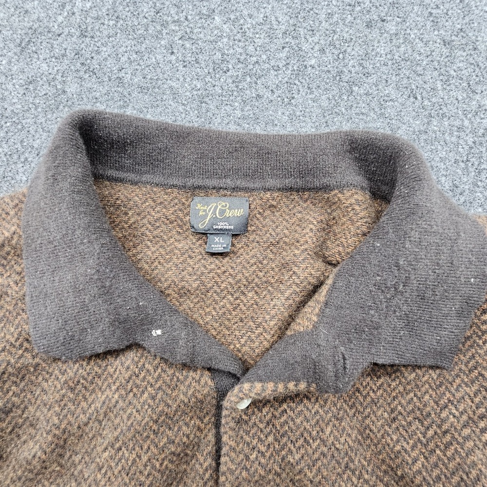 J. CREW 100% Cashmere Herringbone Jacquard Collared Sweater Sz Xl - Picture 2 of 14